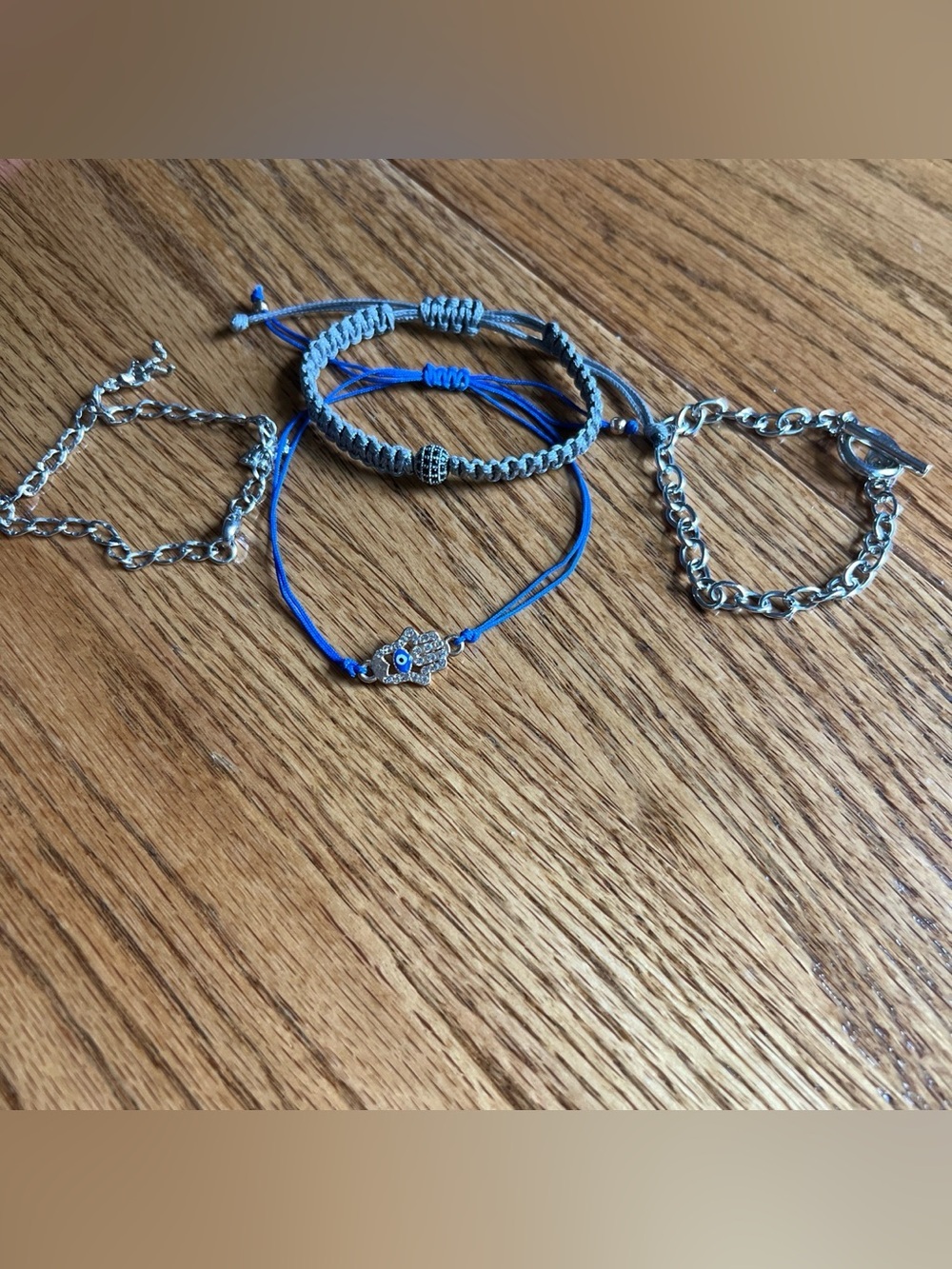 Lot of 4 bracelets Blue Cord Hamsa Charm & Braided Friendship Bracelet Set